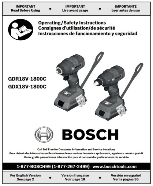 Click For GDX18V EC Manual Bosch GDX18V EC